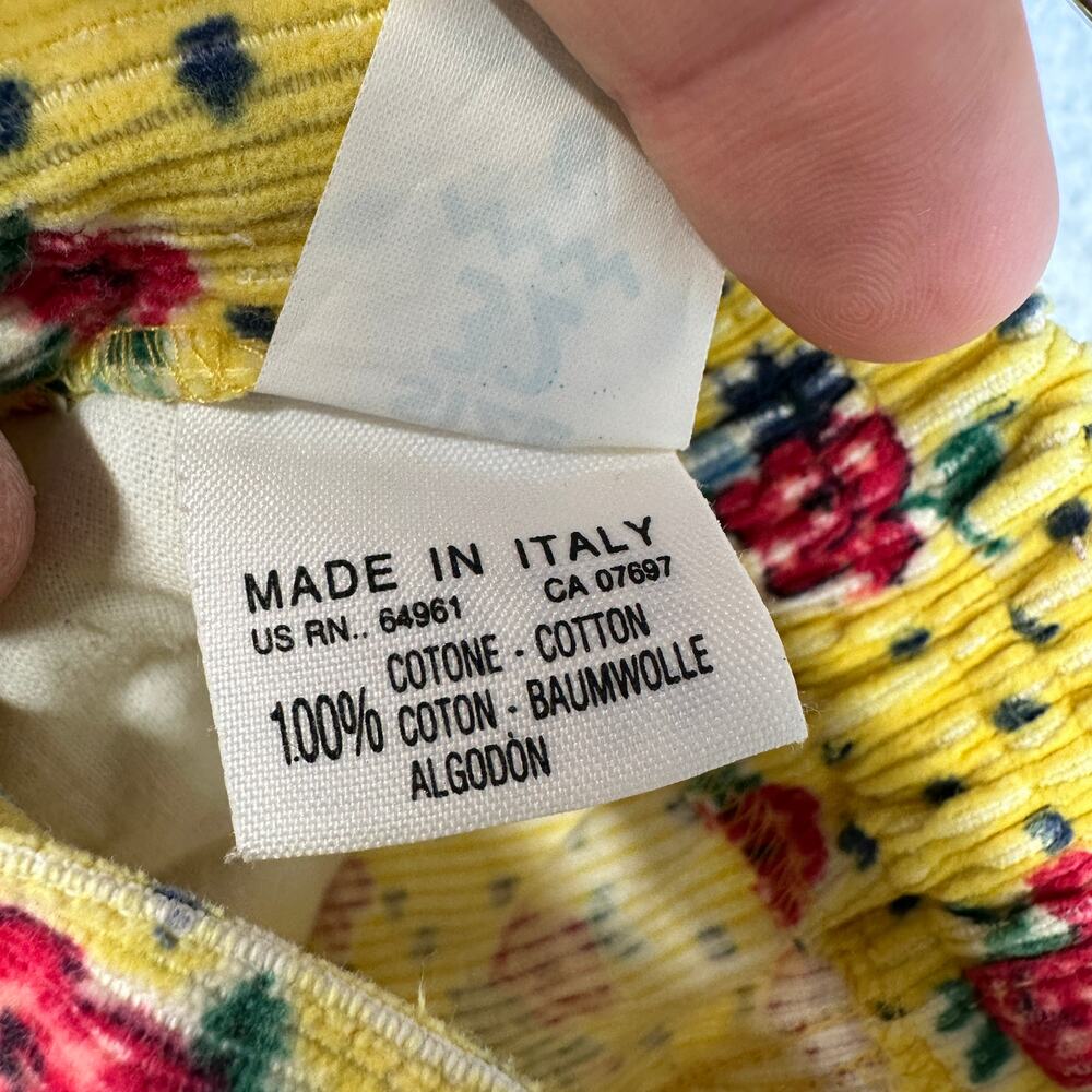 United Colors of Benetton Pants Girls Size 32 6 Yellow Floral Corduroy Side Zip - Picture 9 of 13